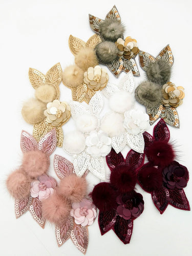 White Hand Embroidered Floral Applique, Beaded and Sequins Applique Wedding Bridal Accessories